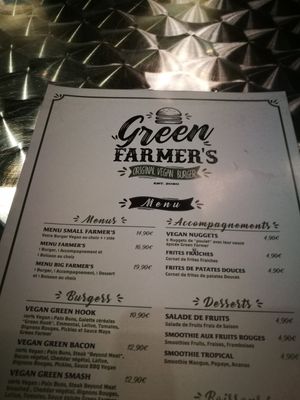 Menu at Green Farmer's in Paris