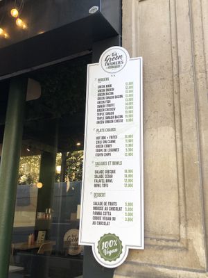 Menu  at Green Farmer's in Paris