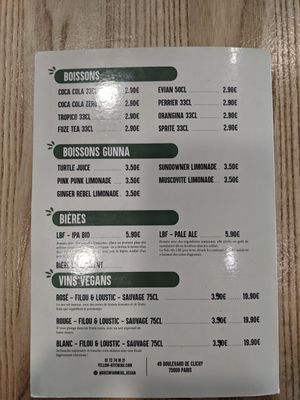 Menu - drinks at Green Farmer's in Paris