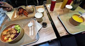 Burger & sweet potato fries, tofu bowl, and the soup (one of my favorites) at Green Farmer's in Paris