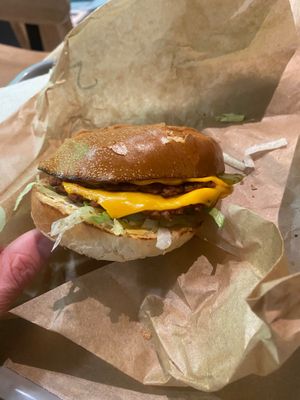 Ignore bad photography - a great burger and lots of variations on the menu  at Green Farmer's in Paris