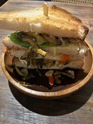 oyster mushroom sandwich (gluten free)  at Elektra - Himalayan Alchemy House in Fitzroy