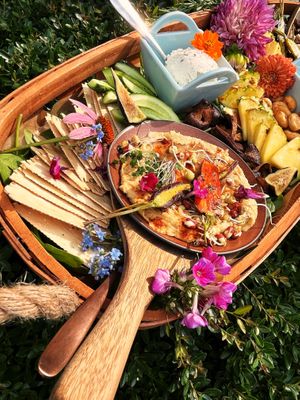 Noshing baskets and boards are a great centerpiece  at Uprooted Vegan Cuisine in Martinez