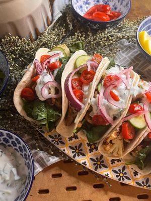 One of the many taco options we offer. Ingredients are seasonal so dishes can vary according to farmer availability  at Uprooted Vegan Cuisine in Martinez