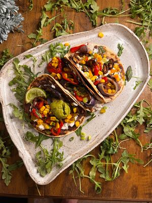 One of the many taco options we offer. Ingredients are seasonal so dishes can vary according to farmer availability  at Uprooted Vegan Cuisine in Martinez