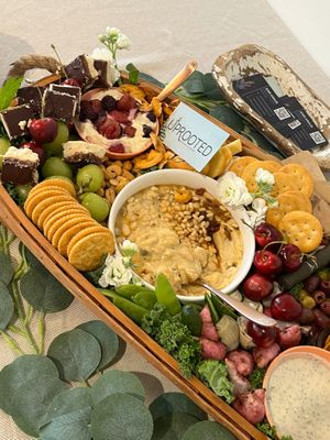 Custom order charcuterie basket for Koven Salon grand opening  at Uprooted Vegan Cuisine in Martinez