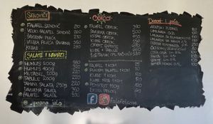 Full menu. The vegan options are marked with the green dot and some of the other options can also be modified to be vegan. Posno is the key word to use. at Falafel Coše in Belgrade