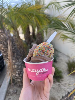 chocolate soft serve with cookie! (the machine was being weird but it’s usually a larger serving)   at Maya's Cookies in San Diego