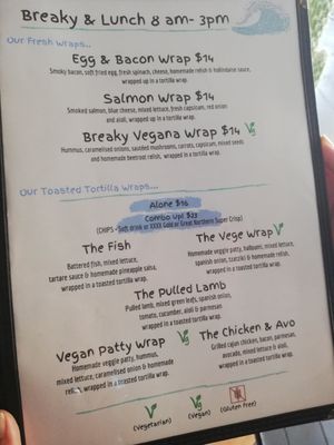 Menu page 2 at Codie's Place in Agnes Water