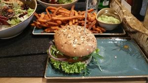 Burger and fries at Hans im Glück in Winterthur
