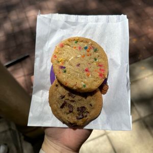 birthday cake and chocolate chunk   at Insomnia Cookies in Santa Barbara