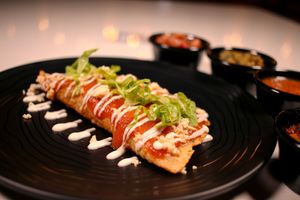Fried Quesadilla. Choose your filling: Vegan Cheese, Vegan Cheese with beans, Oyster mushroom, Potato and chorizo, Green peppers. at Verde Y Rojo in Tijuana