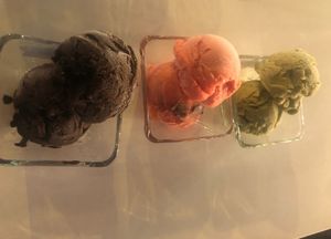 Chocolate, strawberry and matcha ice cream at Verde Y Rojo in Tijuana