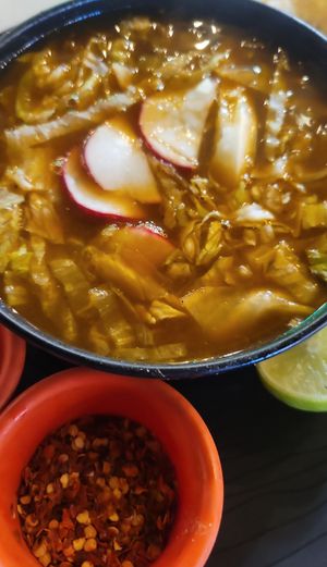 Pozole at Verde Y Rojo in Tijuana