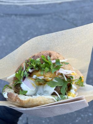 Loved the fluffy pocket and herby falafel balls that are hidden in this picture by the hummus and veggies   at pockets in East London