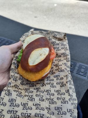 Schnitzel sandwich at Enzian Vegane Bäckerei in Zurich