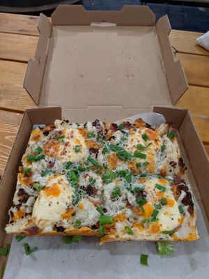 Baked potato pizza special at Boxcar Pizza in Portland