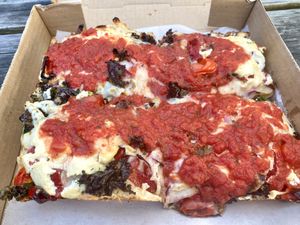 Green kale pizza  at Boxcar Pizza in Portland