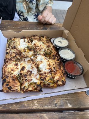 Bacon jalapenos cheesy bread  at Boxcar Pizza in Portland