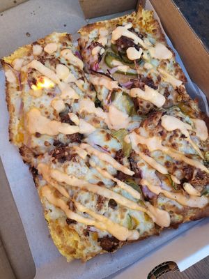 Cheeseburger Pizza at Boxcar Pizza in Portland