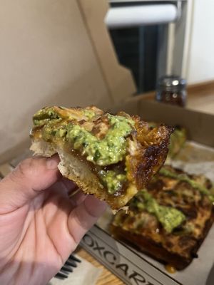 Jimmy Pesto slice  at Boxcar Pizza in Portland