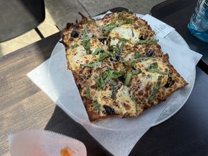 Sausage and cheese, add black olives!  at Boxcar Pizza in Portland