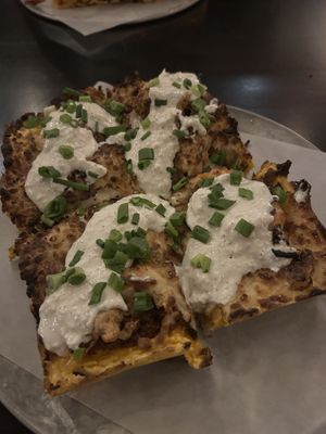 Shrimp and blue cheeze on a pizza!!!  at Boxcar Pizza in Portland