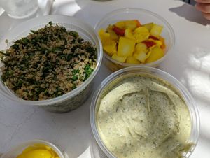 Taboule, pickles, and green tahini. at TLV in Austin