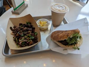 Mushrooms, falafel, and shake. at TLV in Austin