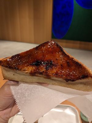 French toast. Lovely, dense and the topping is like a brulee at Morethan Bakery in Tokyo