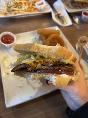 yum! smash impossible burger   at Mel's Drive-in in Santa Monica