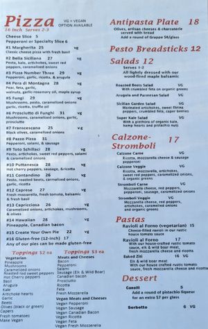 menu at Al Forno Ferruzza Pizza in Rhododendron