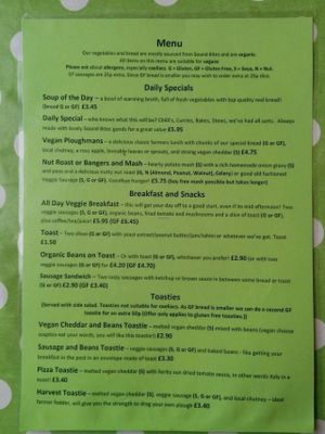 menu at Yaffle Cafe and Bookshop in Derby