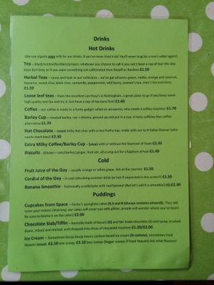menu at Yaffle Cafe and Bookshop in Derby