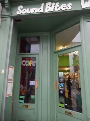 entrance is to left of Sound Bites healthfood store, go up the stairs at Yaffle Cafe and Bookshop in Derby