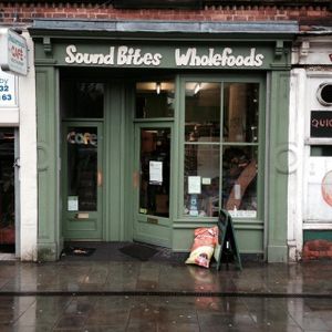 Entrance to the left of Sound Bites at Yaffle Cafe and Bookshop in Derby