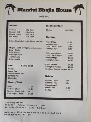 Menu items can be modified to be vegan at Mandvi Bhajia House in Harrow