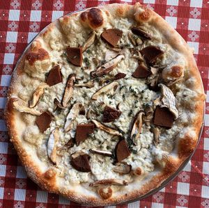 Hen of the Woods - special menu pizza at Big Nonna's in Austin