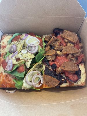 Meat Out and Veg Out pizza slice! Delicious   at Big Nonna's in Austin