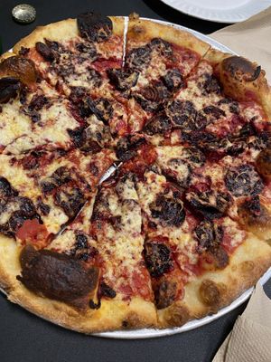 Beeteroni pizza - their famous beet slices turned into flavorful discs of yumminess   #Veganuary at Big Nonna's in Austin