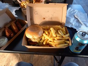 Chickenish burger, chkn box, fries, lemonade at Chickenish - Walthamstow in East London