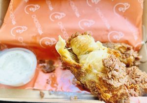 Inside of the delicious vegan drumsticks   at Chickenish - Walthamstow in East London