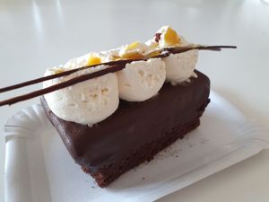 Chocolate tart with cream (vegan) at Roasted Kaffeebar in Dusseldorf