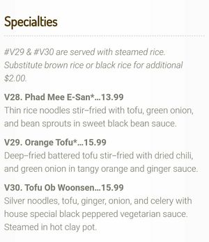 Specialties at House of Thai Cuisine in Ashland