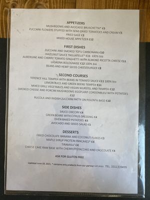 july 2021 menu at Status Quo in Rome