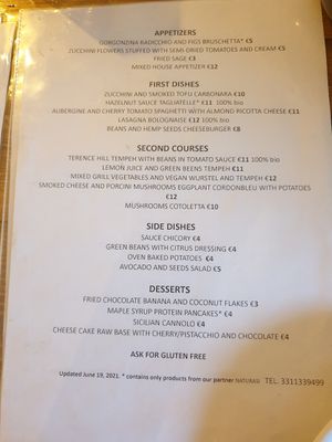 Menu at Status Quo in Rome