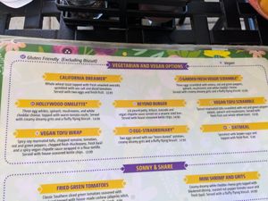 Vegan section of the menu at Flying Biscuit Cafe in Birmingham