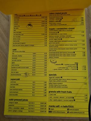Menu at Manko in Dusseldorf