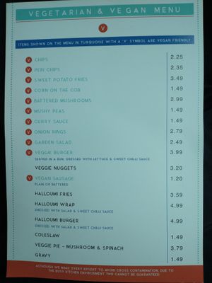 Veggie/vegan menu, as of Nov 2020. at Lewis's Fish & Grill in Maidstone