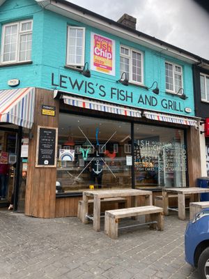 Exterior and outside seating and parking  at Lewis's Fish & Grill in Maidstone